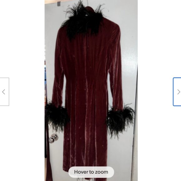 RARE Vintage Betsey Johnson Velvet Duster Coat w/Feathers Boa Small Fits 4 & 6 - Picture 2 of 9